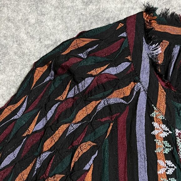 Tru Luxe Jeans Striped Embroidered Peasant Blouse Shirt Womens M Fringe - Picture 12 of 17